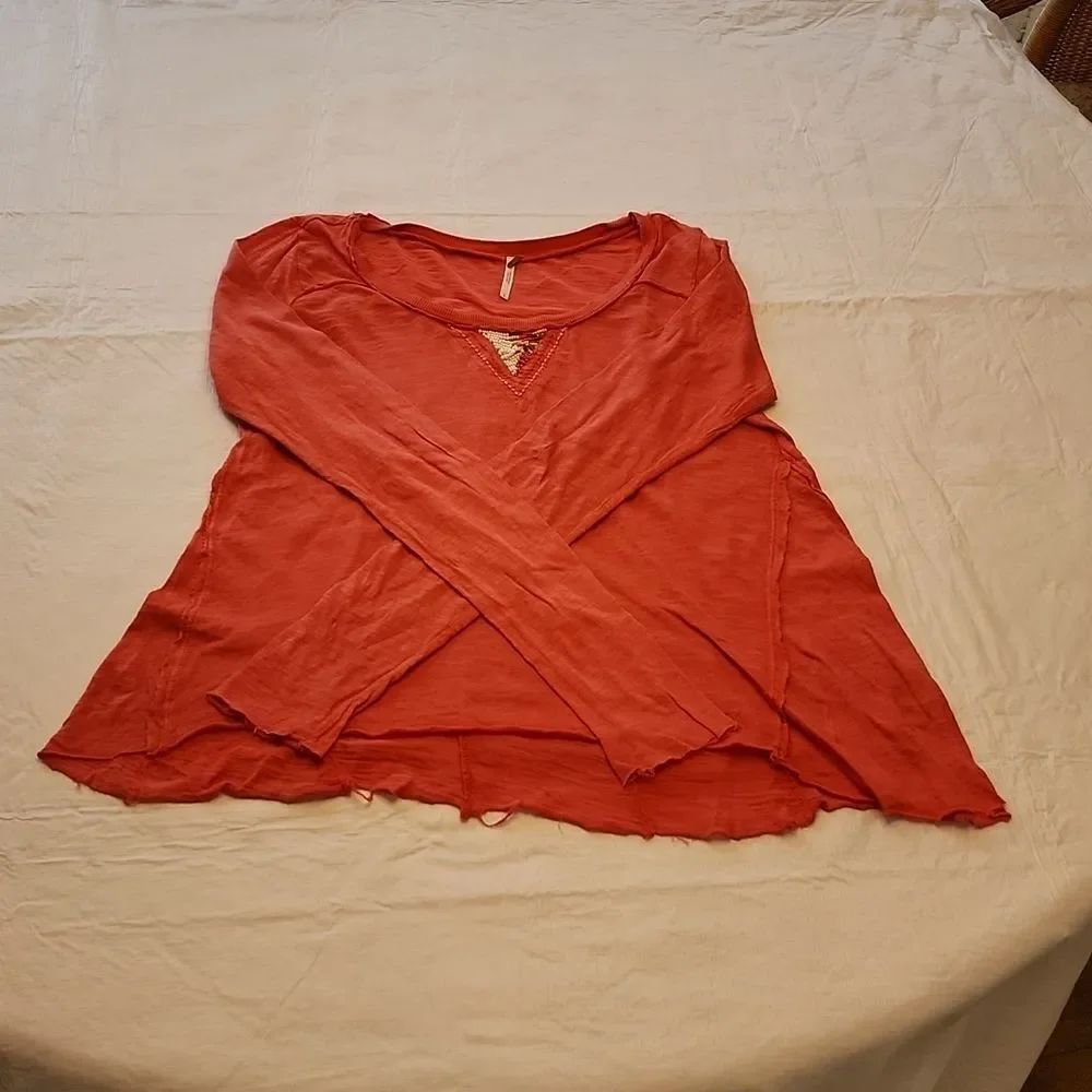 Free People Long Sleeve Scoop Neck Top - Rust Red
